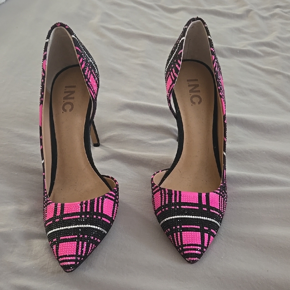 INC International Concepts Women's Pink Plaid Heels